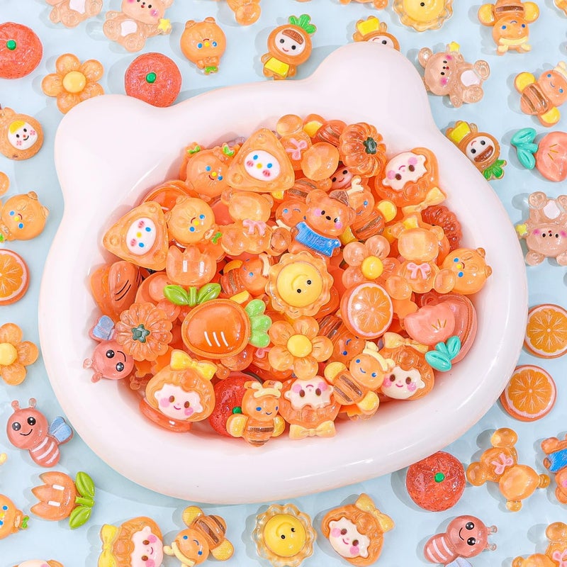 Glitzest 100PCS TINKRSTUFF Orange Slime Charms Jelly Cute Flatback Resin Charms For Slime, Random Kawaii Decoden Charm for Embellishments Phone Junk Case Charms Bulk, Hairpins Scrapbooking Crafting & DIY Decor - Image 4